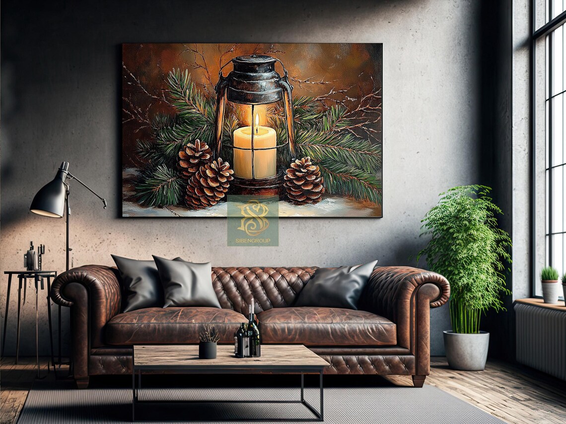 Cozy Christmas Lantern, Rustic Vintage Art Print - Image 3