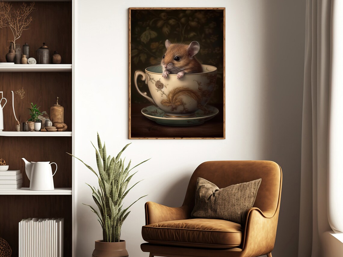 Cute Mouse In Vintage Teacup Whimsical Storybook Animal Poster - Image 3