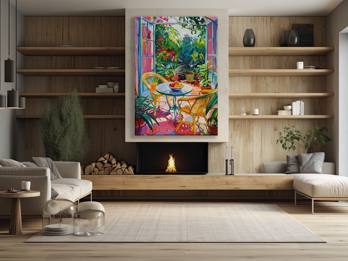 Sunlit Terrace With Yellow Chairs Fruit Bowl Fauvist Art Print - Image 2