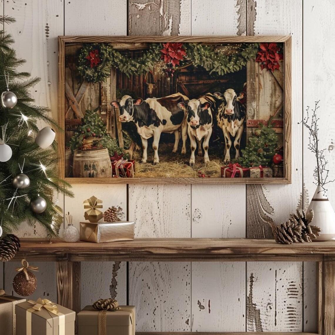 Christmas Cow Vintage Holiday Farmhouse Art Print - Image 4