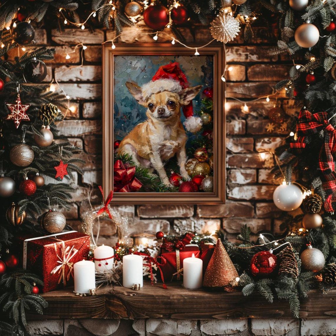 Christmas Dog Wall Art Print Santa Dog Painting Christmas Chihuahua Christmas Puppy Christmas Holiday Decor Santa Pet 186 - Image 3