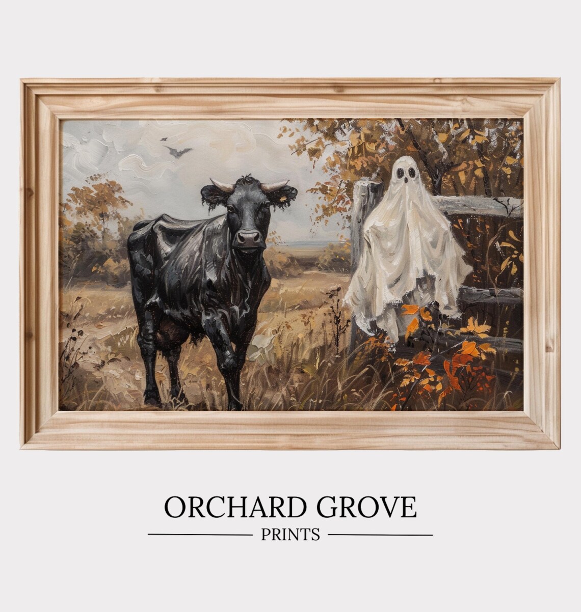 Cow Ghost Halloween Sheet Ghost Spooky Farm Cute Funny Fall Wall Art Poster