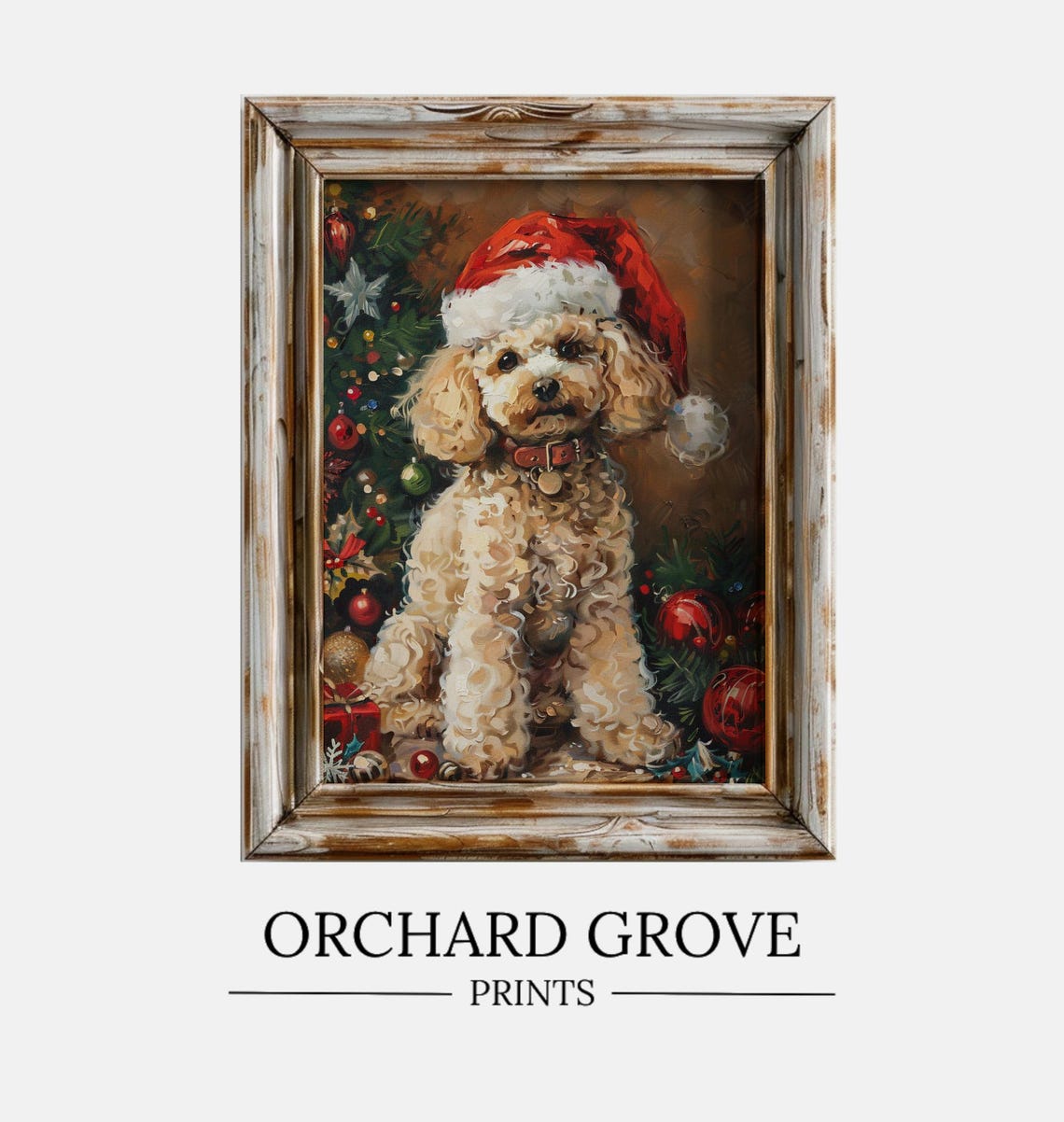 Christmas Dog Wall Art Print Santa Dog Painting Christmas Poodle Christmas Puppy Christmas Holiday Decor Santa Pet 183 - Image 2