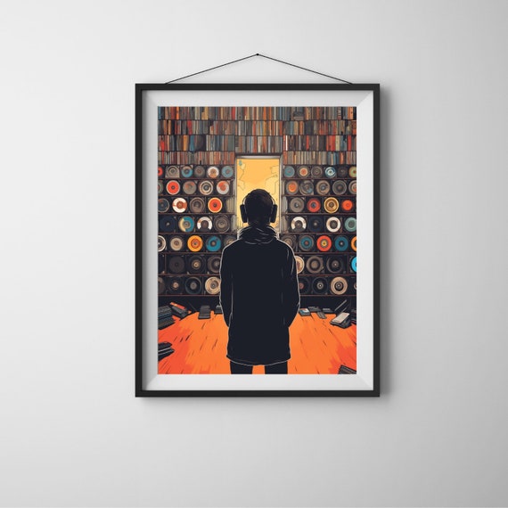 Man In A Music Store Wall Art Vinyl Record Decor Colorful