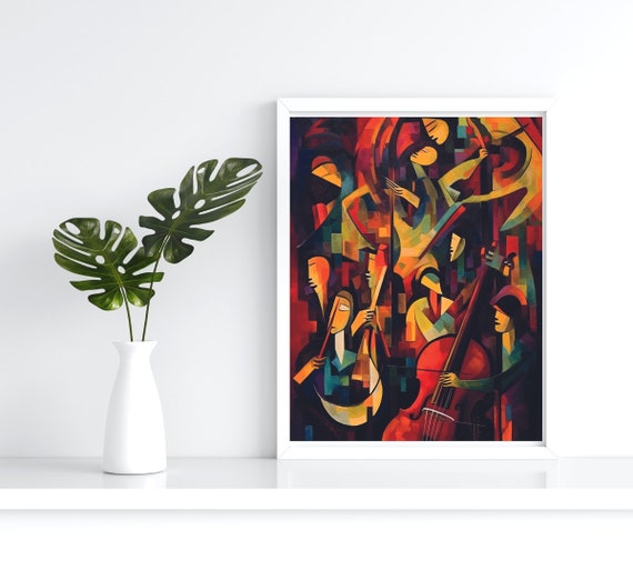 Abstract A Group Of People Playing Instruments Musical Instrument Room Decor Wall Art Illustration