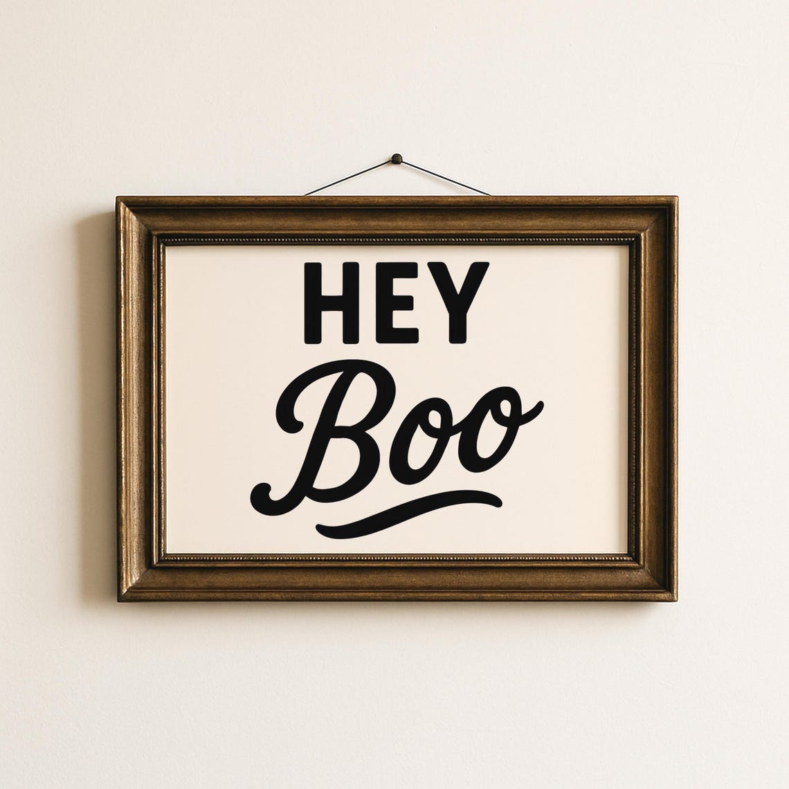 Hey Boo Halloween Print Modern Black And White Typography