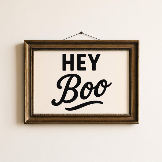 Hey Boo Halloween Print Modern Black And White Typography
