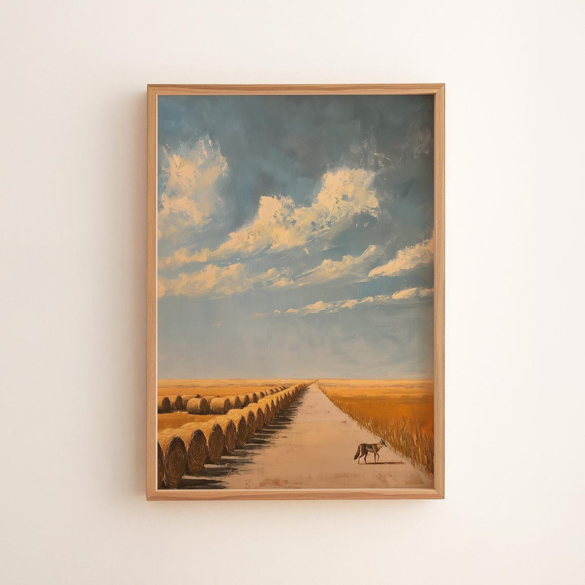 Coyote Landscape Print Rustic Prairie Field Moody Autumn Decor