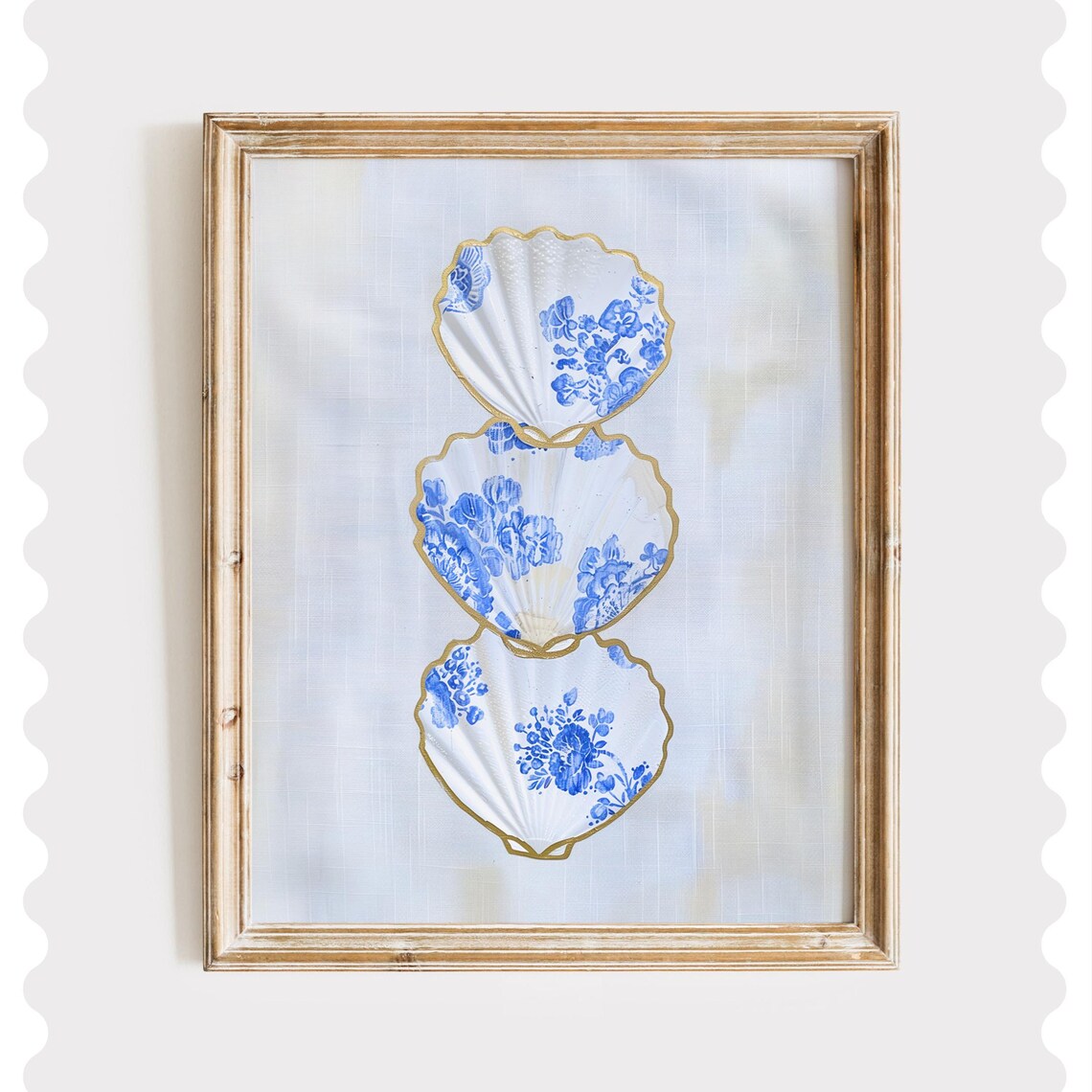 Chinoiserie Shell Print, Coastal Art With Gold Trim