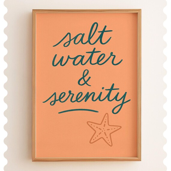 Salt Water and Serenity Coral Starfish Coastal Quote Wall Art