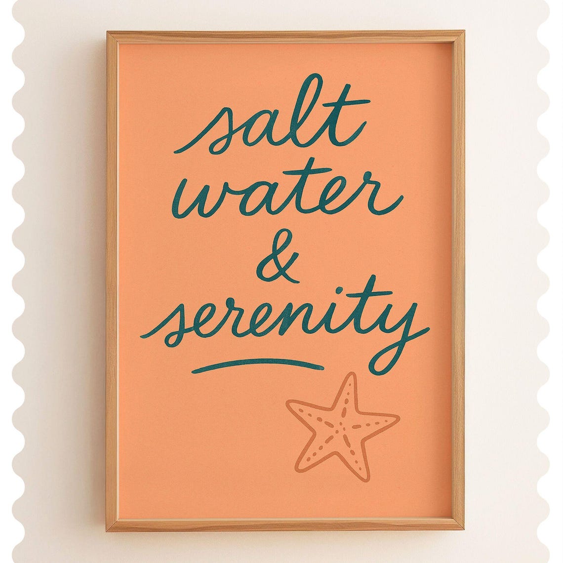 Salt Water and Serenity Coral Starfish Coastal Quote Wall Art