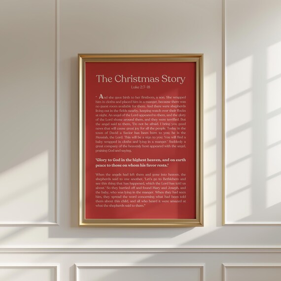 The Christmas Story Luke 2 Bible Verse Red Typography Poster
