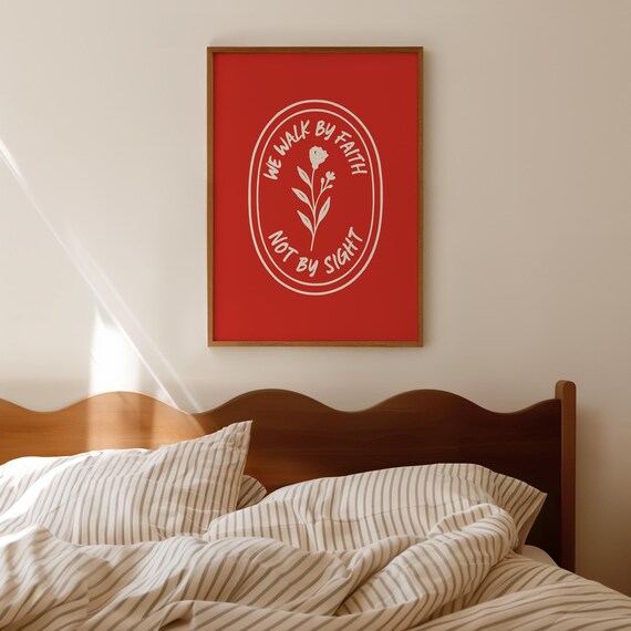 Walk By Faith Red Christian Wall Art Scripture Print