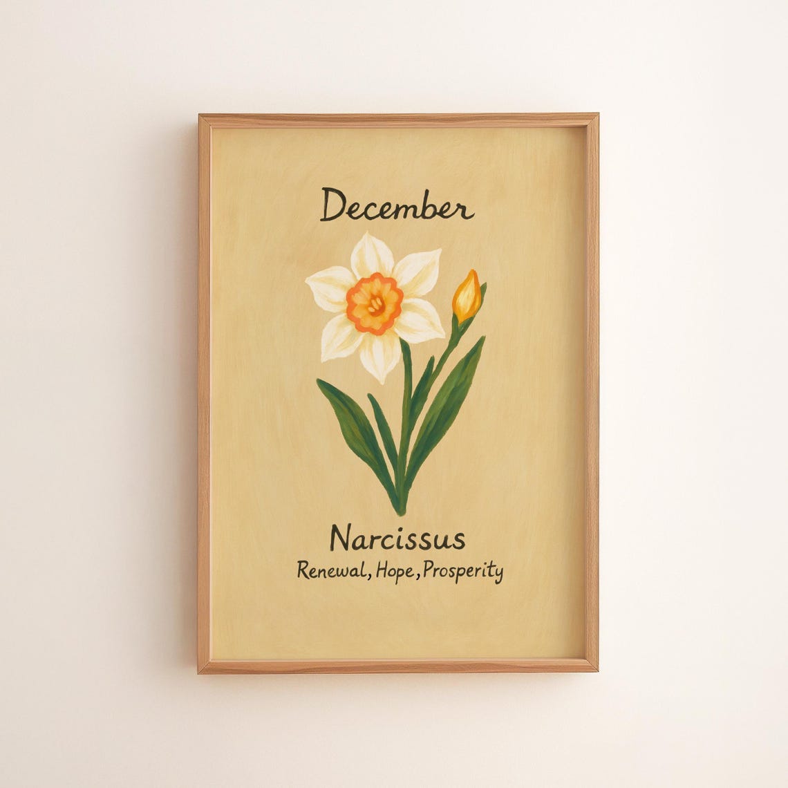 December Birth Flower White Narcissus Vintage Botanical Poster