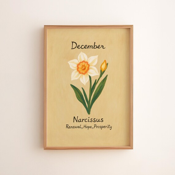 Vintage Narcissus Print December Birth Flower Botanical Art