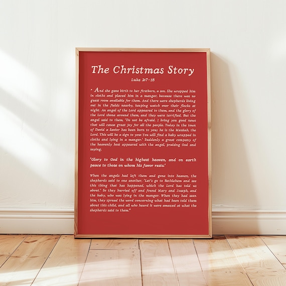 The Christmas Story Luke 2 7-18 Red Nativity Scripture Wall Art