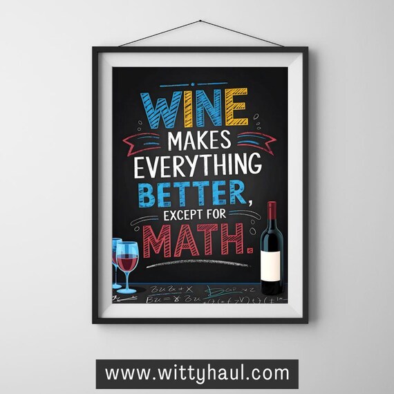 Wine Makes Everything Better Except Math Chalkboard Quote Poster