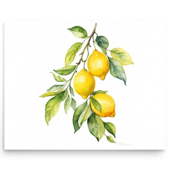 Lemons Painting Branch With Lemons Watercolor Art Print Citrus Fruit Wall Art Kitchen Still Life Farmhouse Wall Decor Citrus Painting