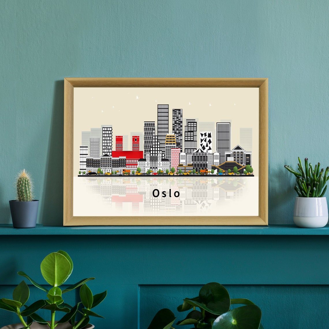 Oslo Norway Flat Vector Skyline Illustration Reflection Poster - Image 2