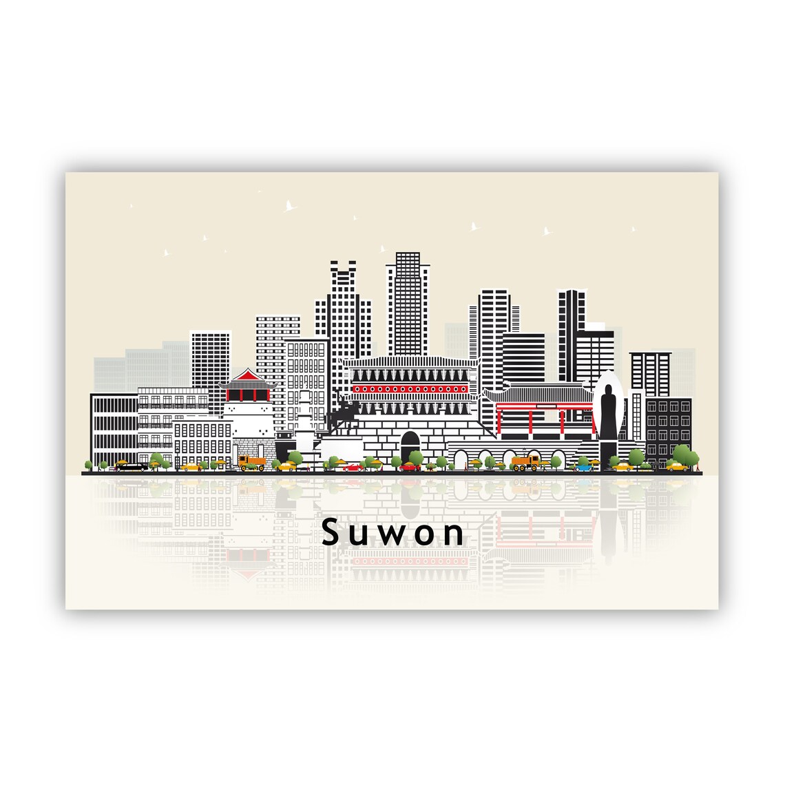 Suwon South Korea Traditional Gate Skyline Illustration Travel Poster - Image 2