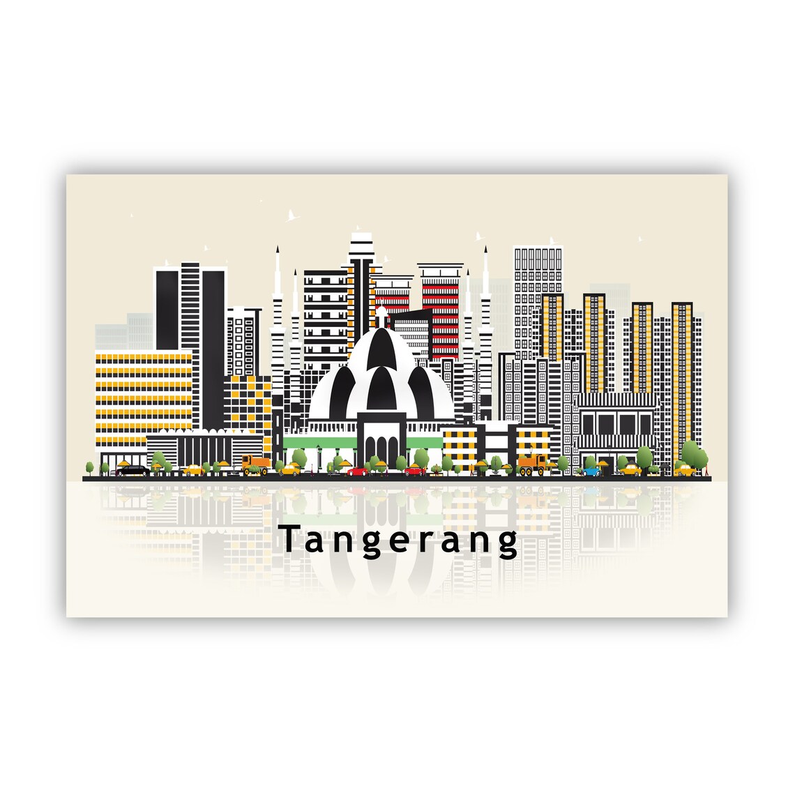 Tangerang Indonesia Domed Mosque Skyline Illustration Travel Poster - Image 2