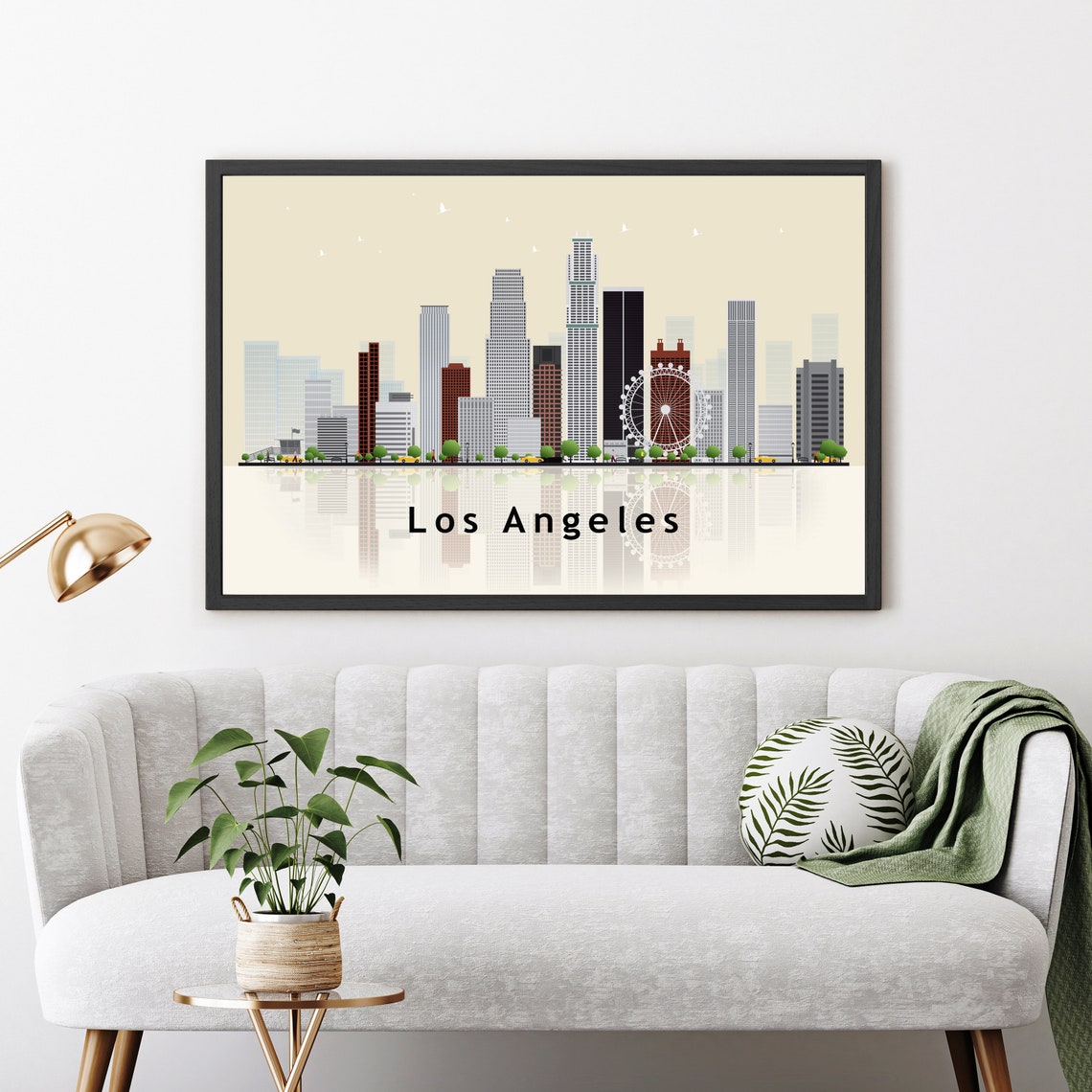 Los Angeles California Downtown Skyline Ferris Wheel Reflection Poster