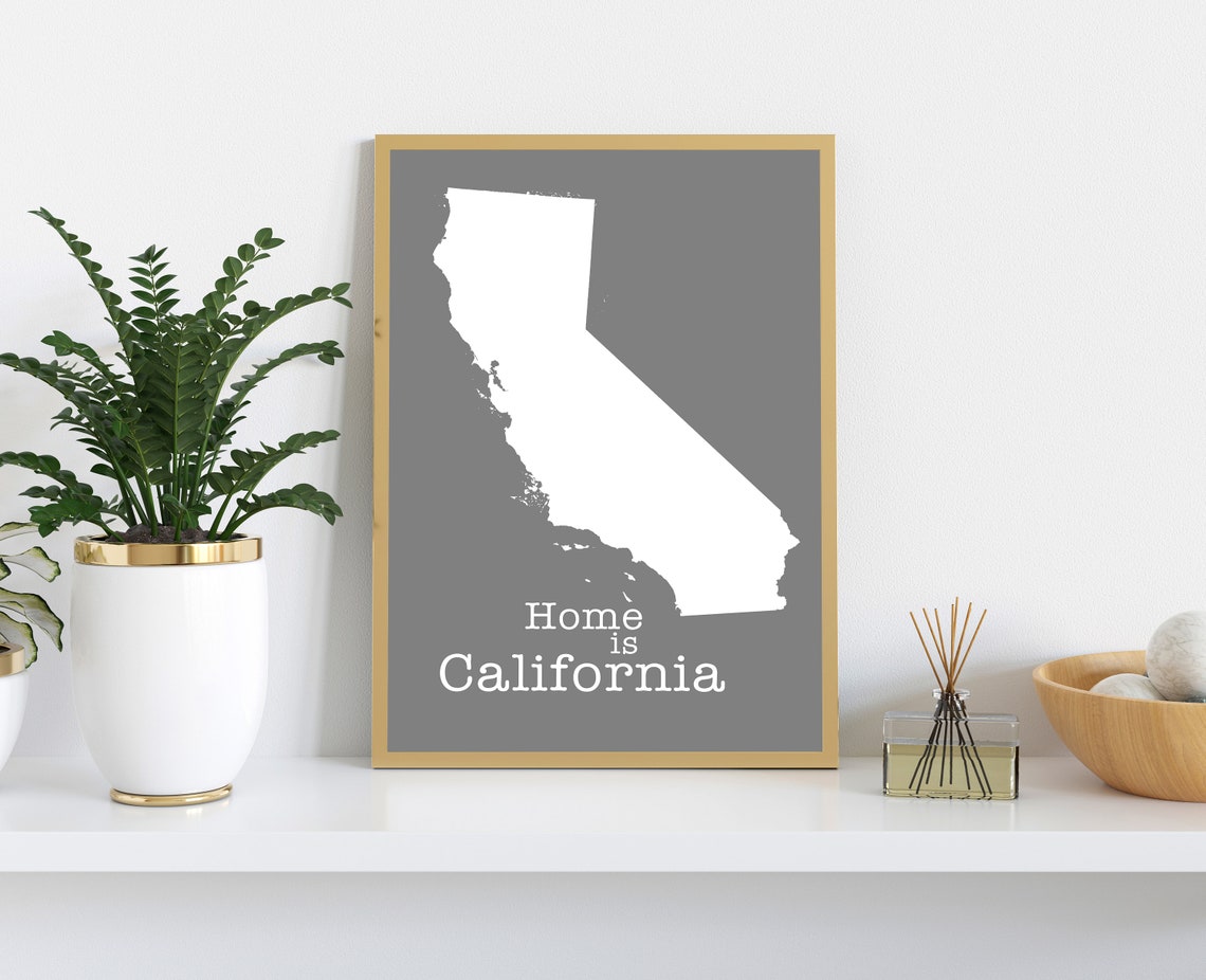 California Home Is Gray Minimalist State Map Silhouette Wall Art - Image 2