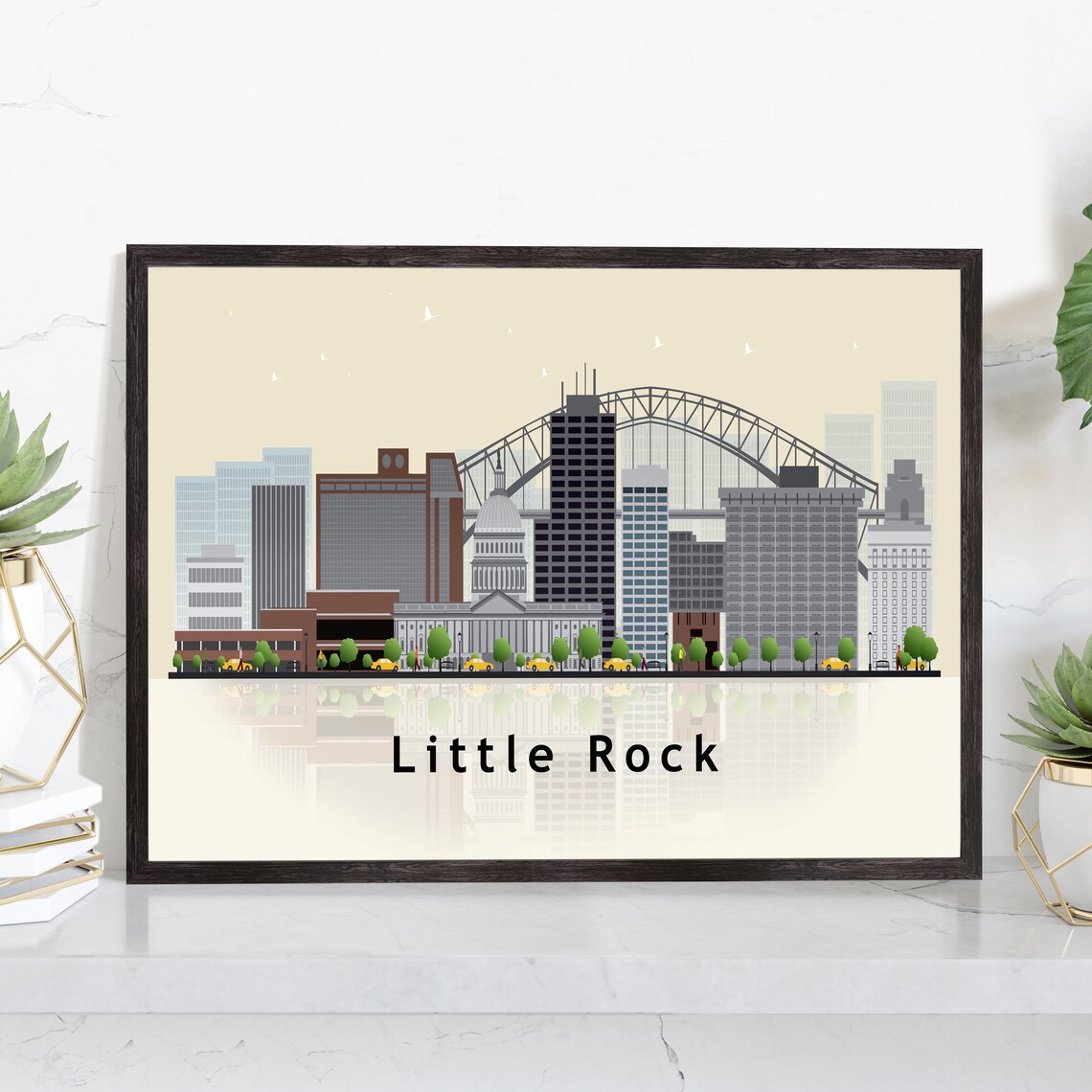 Little Rock Arkansas Modern Skyline Bridge Capitol Illustration Poster