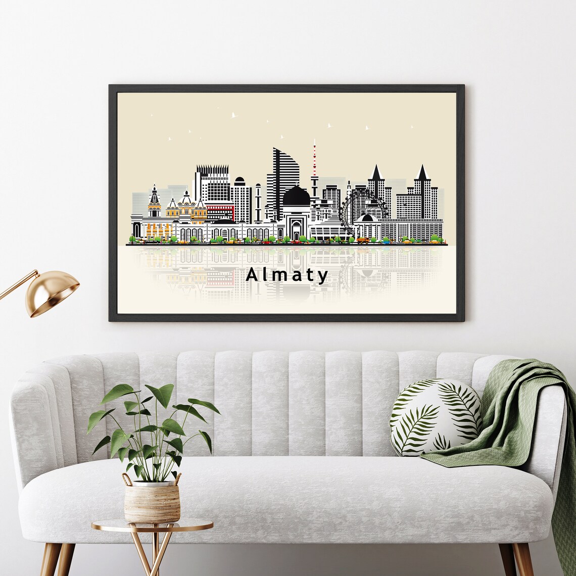 Almaty Kazakhstan Ascension Cathedral Flat Skyline Travel Poster - Image 2