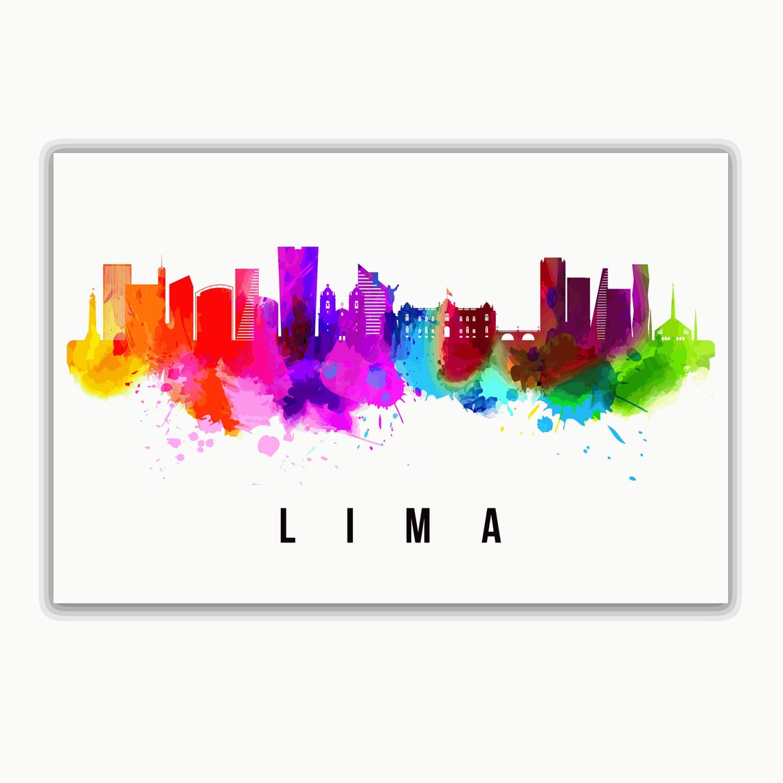 Lima Peru Rainbow Watercolor Skyline Cityscape Art Wall Poster - Image 2