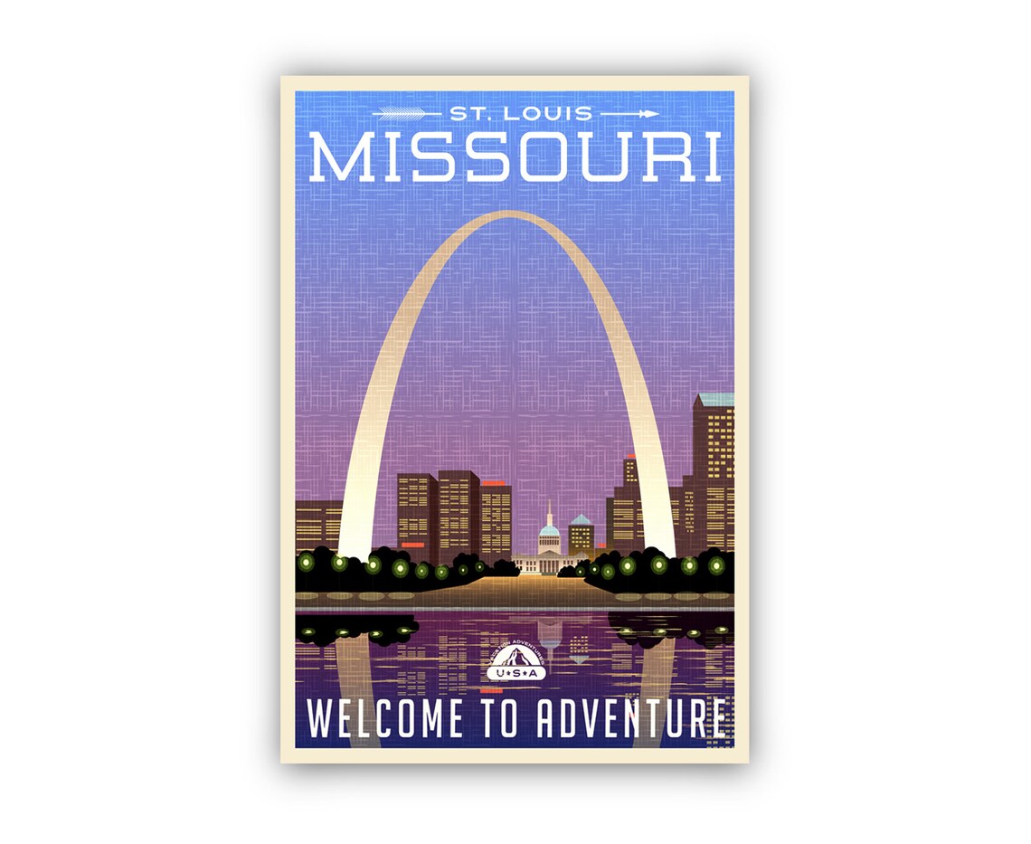 St. Louis Missouri Gateway Arch Night Retro Vintage Travel Poster - Image 2