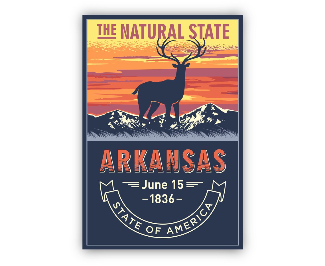 Arkansas Natural State Elk Sunset Wildlife Retro Vintage Travel Poster - Image 2