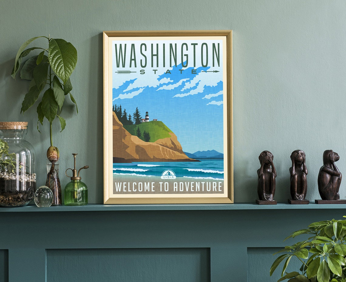 Washington State Lighthouse Coast Welcome to Adventure Poster - Image 3