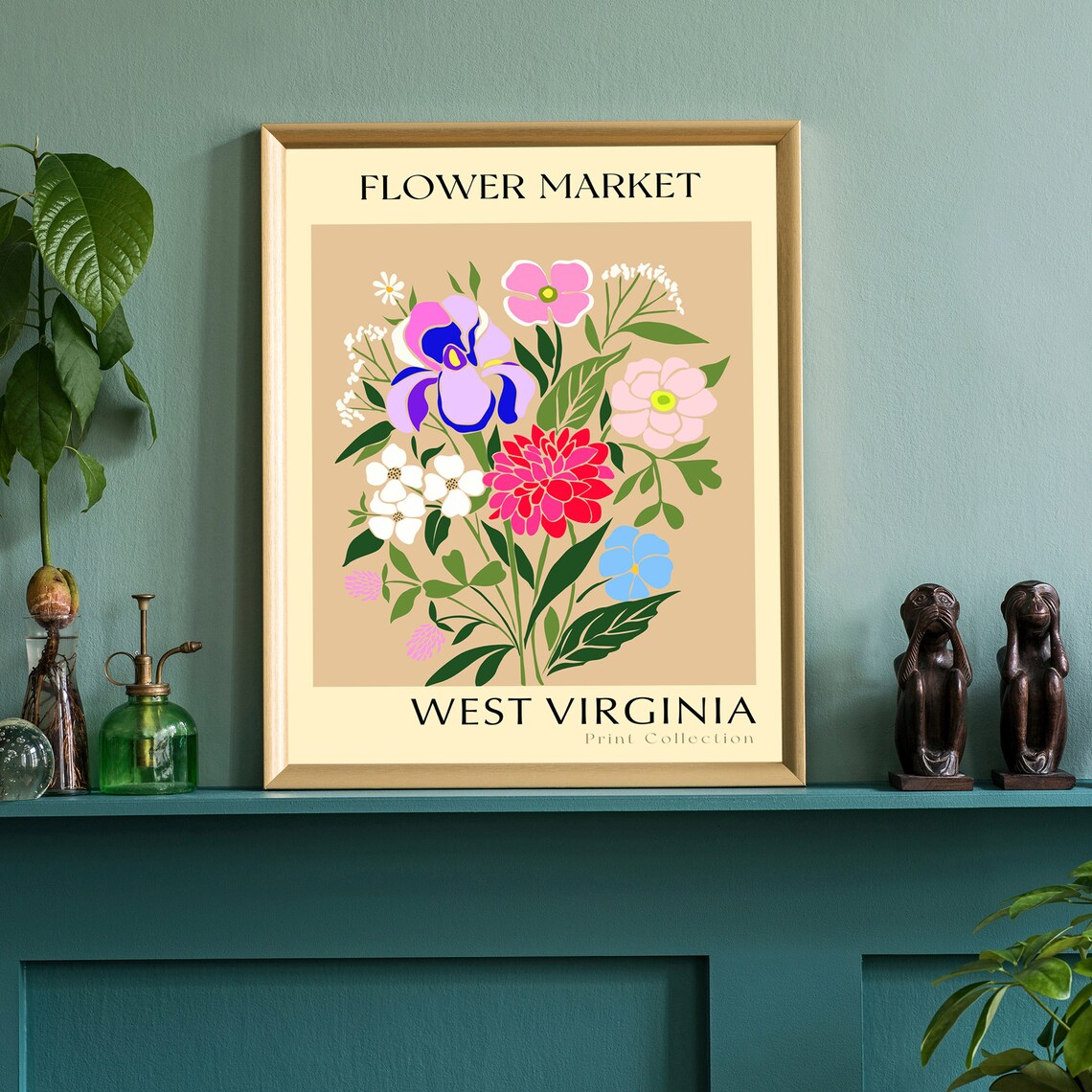 West Virginia Flower Market Botanical Bouquet Vintage Floral Print - Image 2