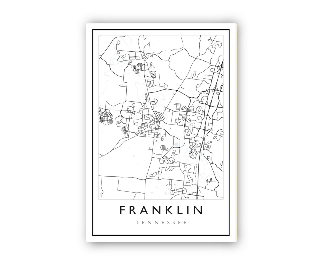Franklin Tennessee Minimalist Black White City Street Map Line Poster - Image 2
