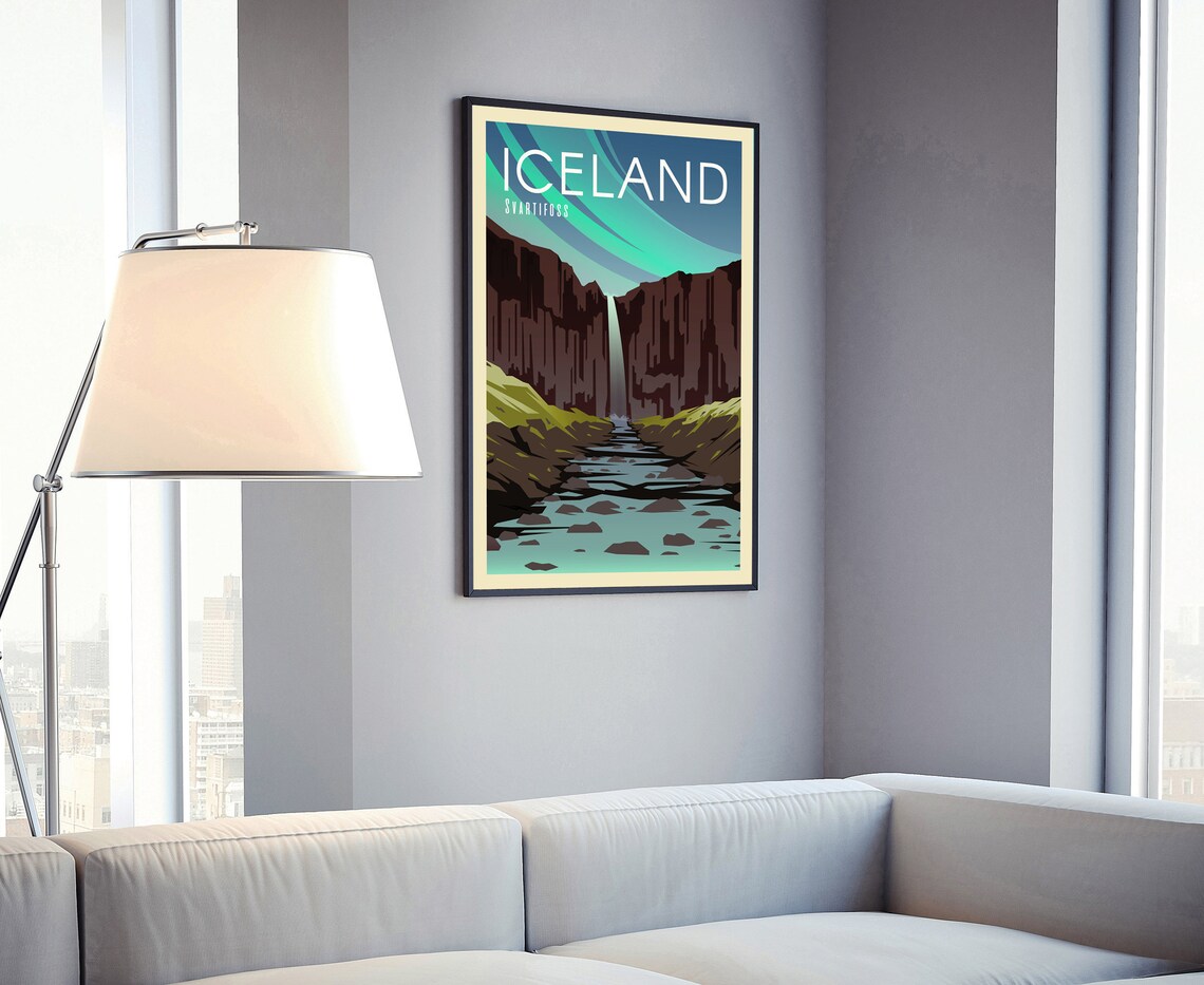 Iceland Svartifoss Black Waterfall Canyon Retro Style Travel Poster - Image 4