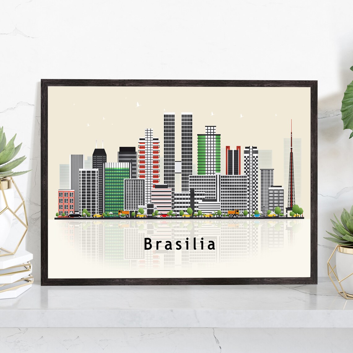 Brasilia Brazil Modernist Towers Skyline Illustration Travel Poster