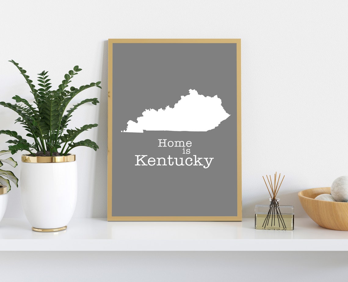 Kentucky Home Is Gray Minimalist State Map Silhouette Wall Art - Image 2