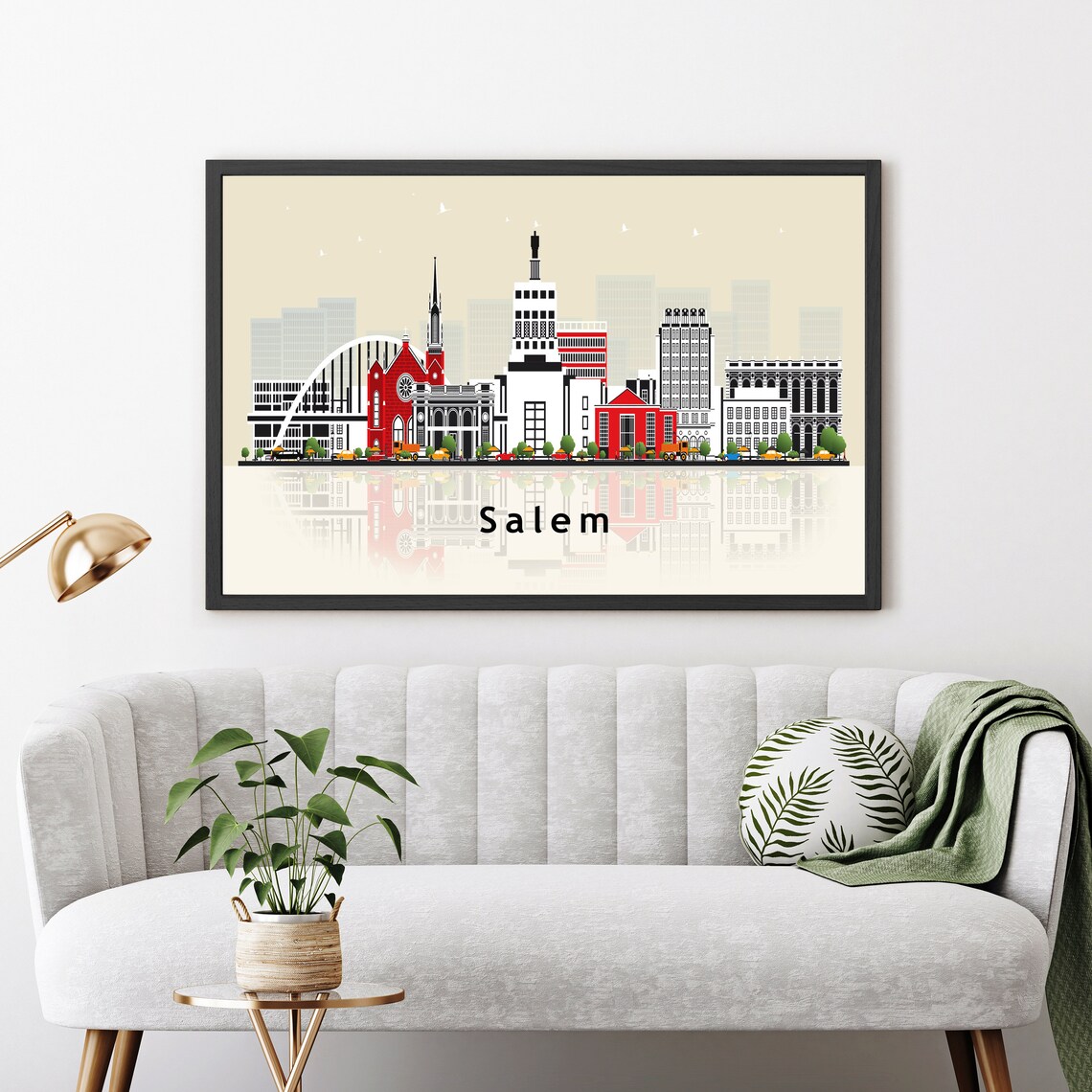 Salem Oregon Skyline Flat Illustration City Landmark Art Travel Poster - Image 2