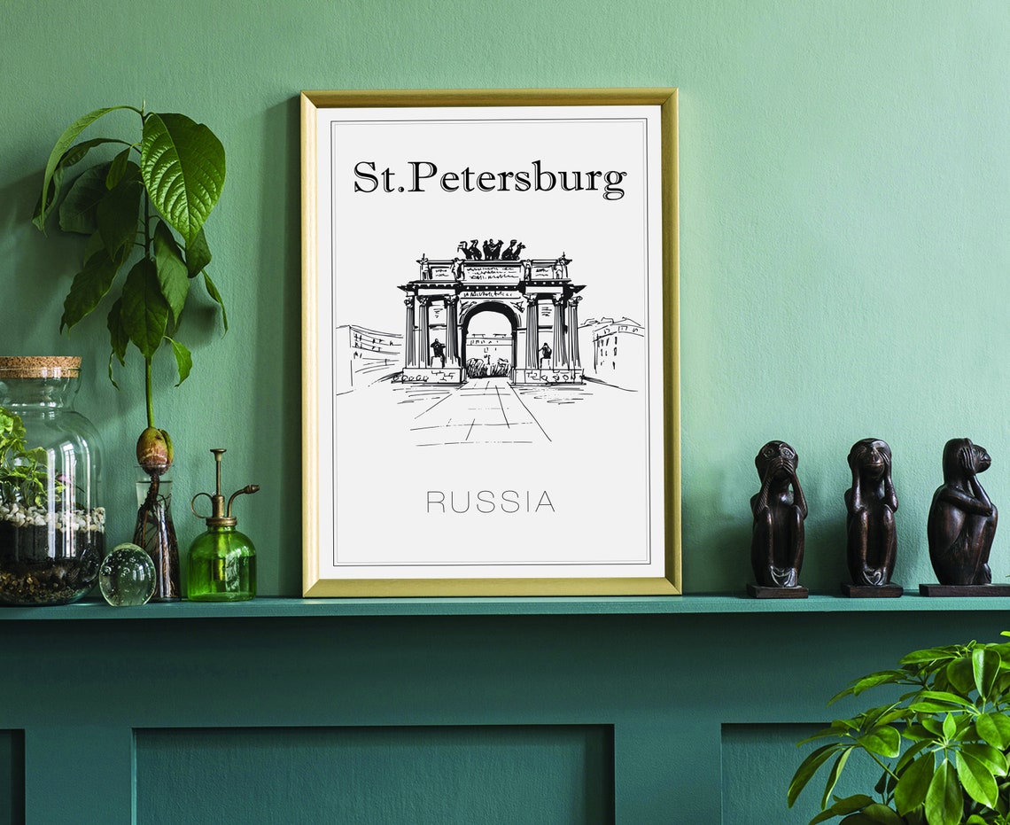 Hand Drawn Poster St Petersburg Travel Poster Russia Poster Wall Art St Petersburg Cityscape And Landmark Map City Map Poster For Home - Image 3