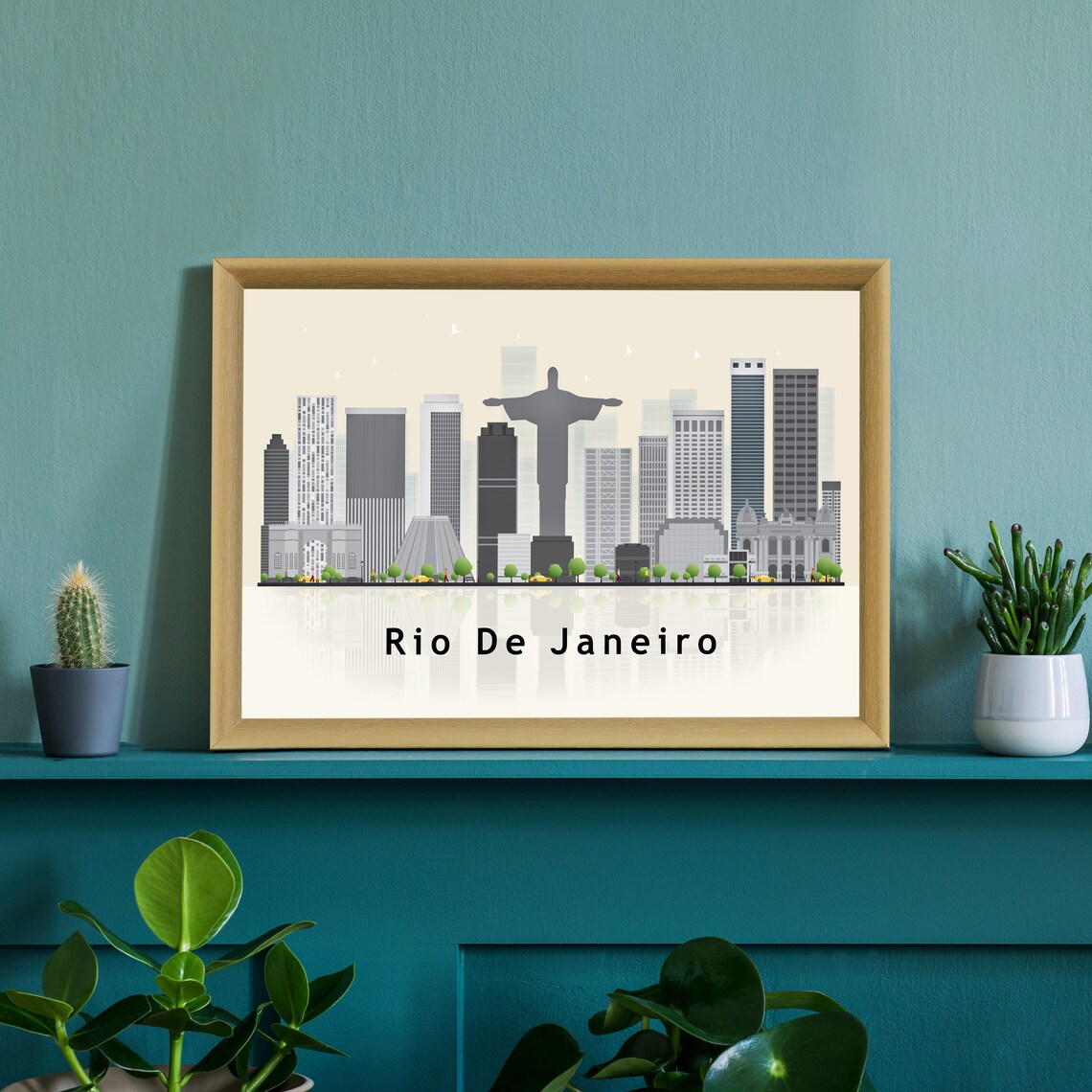 Rio De Janeiro Brazil Christ The Redeemer Skyline Illustration Poster - Image 2