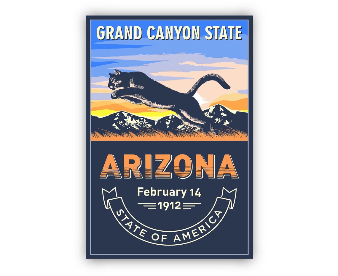 Arizona Grand Canyon State Cougar Sunset Retro Travel Poster - Image 2