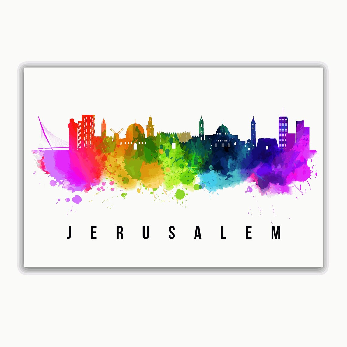 Jerusalem Israel Old City Watercolor Skyline Landmark Poster - Image 2