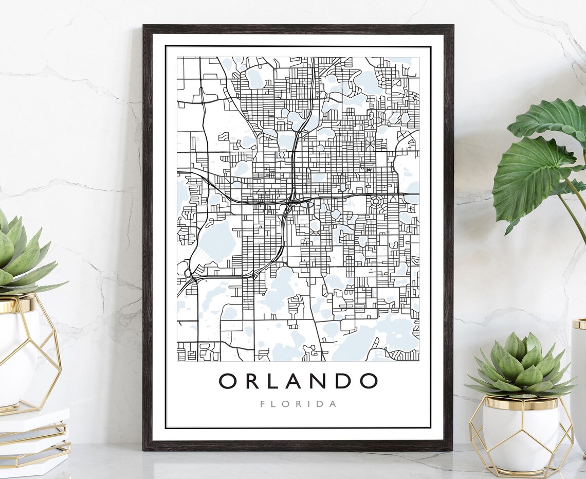 Orlando Florida Minimalist Black White City Street Map Wall Art Poster