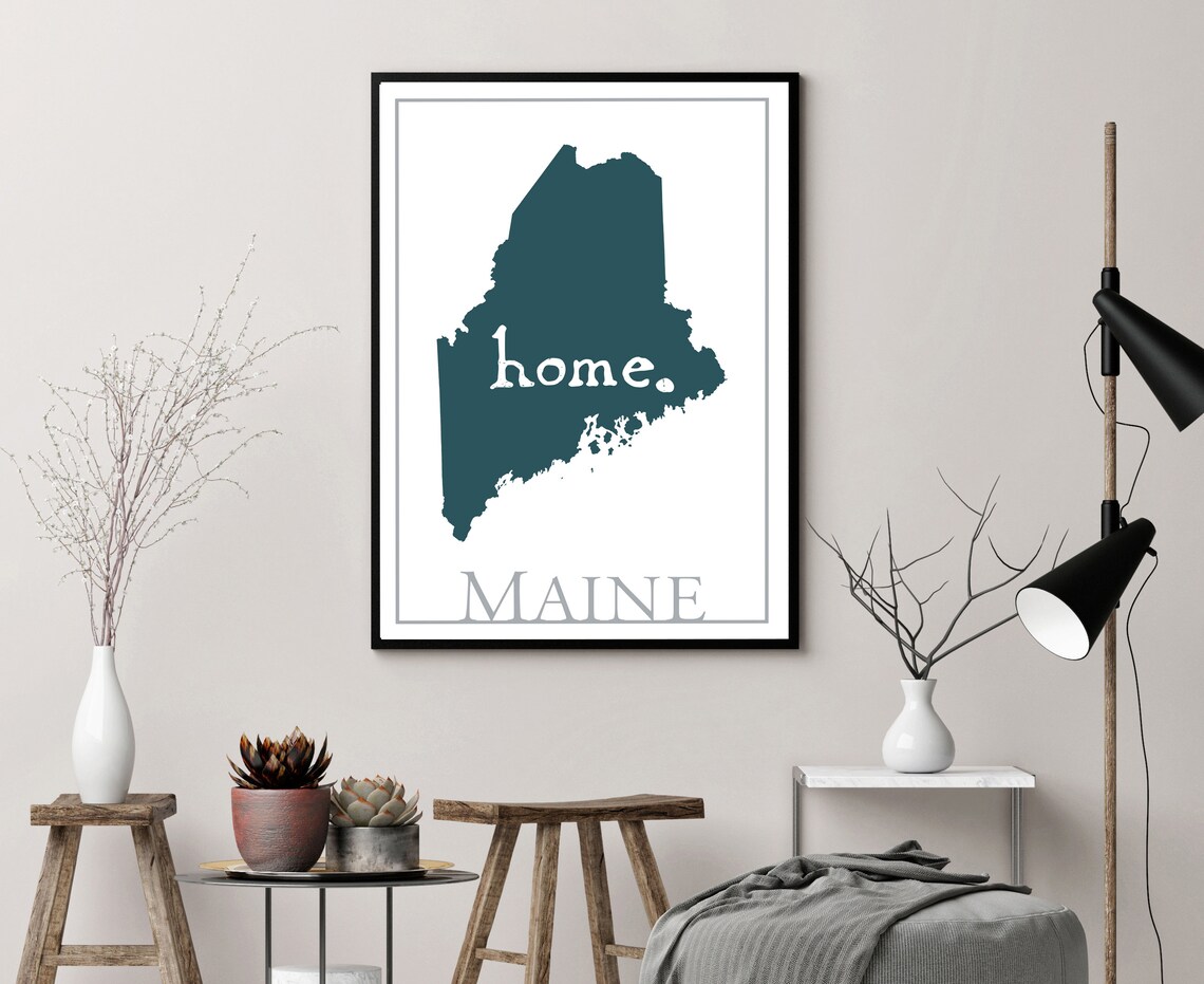 Maine Home Teal State Silhouette Minimalist Map Print Wall Art - Image 3