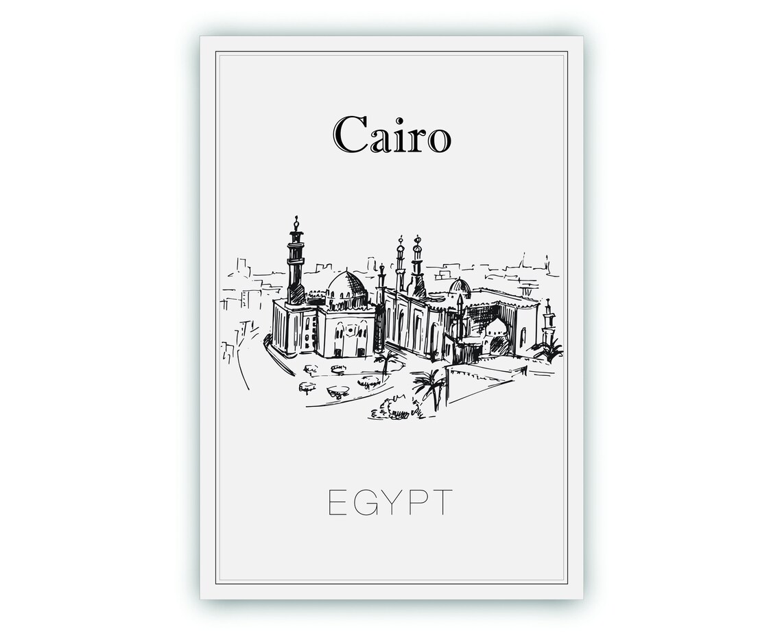 Cairo Egypt Historic Mosque Domes Minarets Hand Drawn Sketch Poster - Image 2