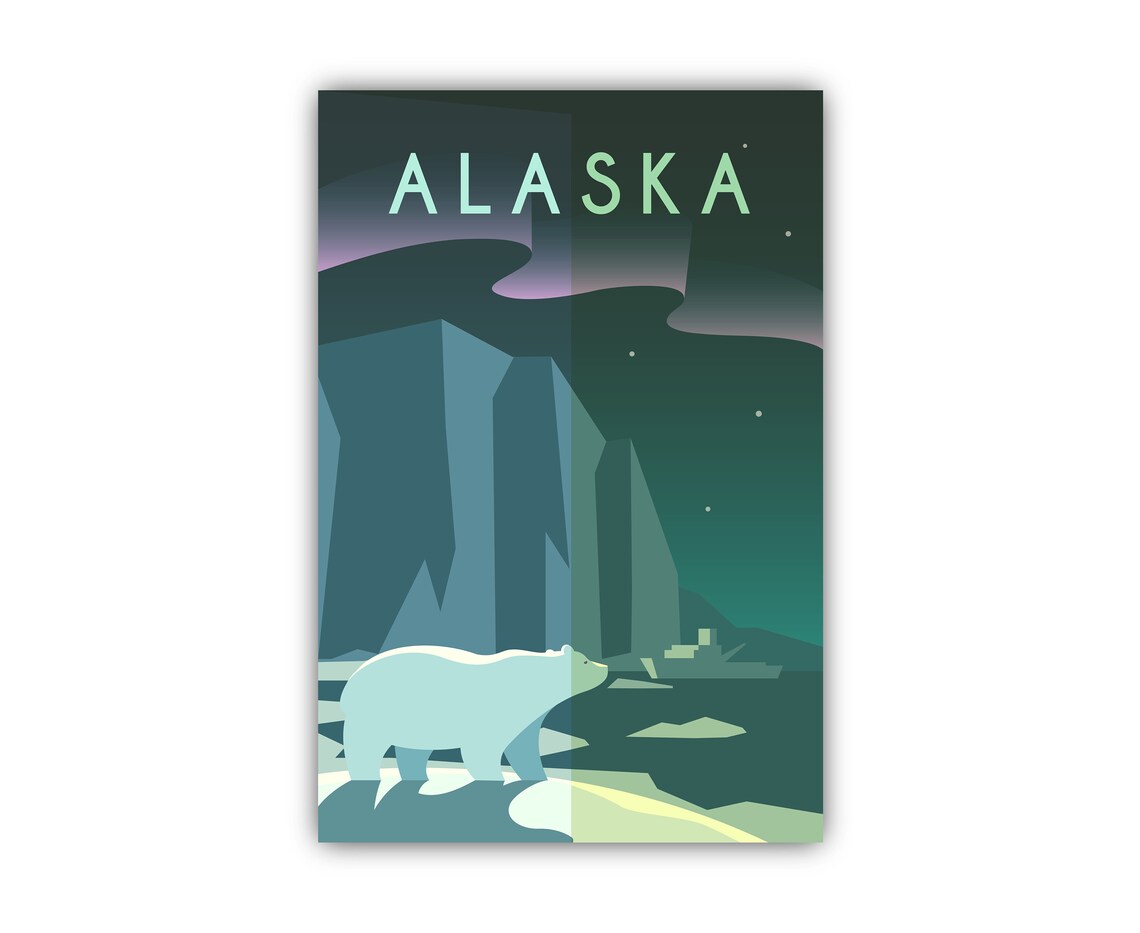 Alaska Polar Bear Aurora Northern Lights Arctic Night Travel Poster - Image 2