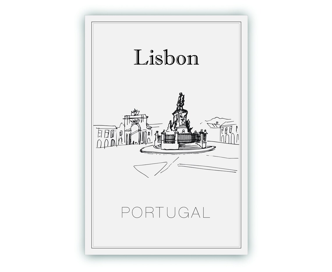 Lisbon Portugal Rossio Square Minimal Line Art Sketch Travel Poster - Image 2