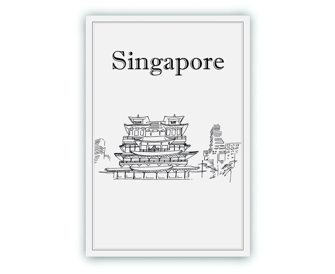 Hand Drawn Poster Singapore Travel Poster Singapore Poster Wall Art Country Cityscape And Landmark Map City Map Poster For Home Office - Image 2