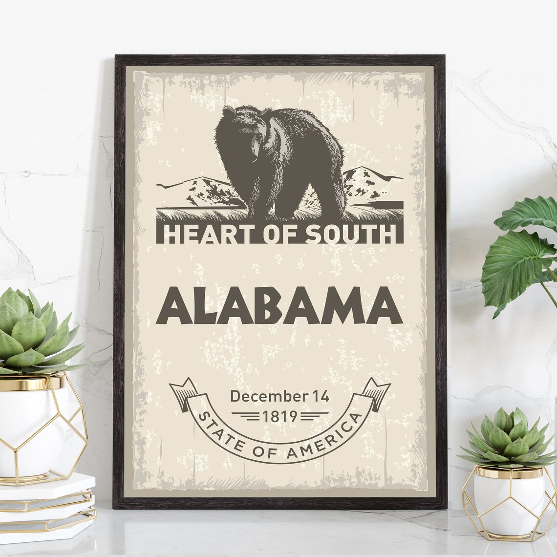 Alabama Heart Of South Bear Retro State Emblem Travel Poster Art